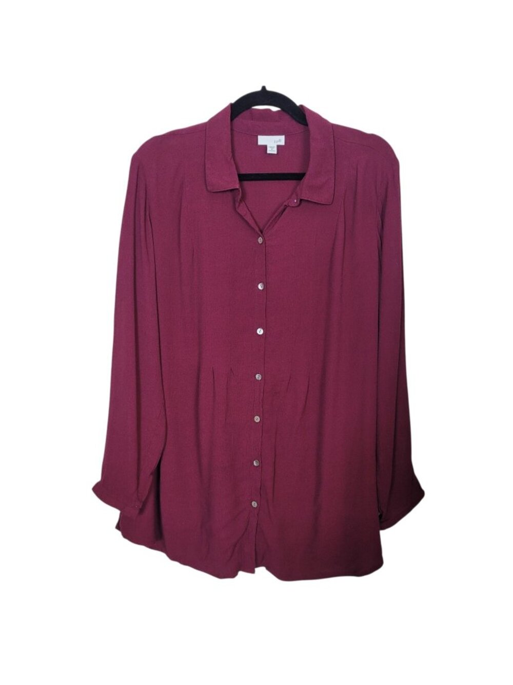 J. Jill Bordeaux Maroon Rayon Long Sleeve Button Front Tunic Top Shell Button 1X